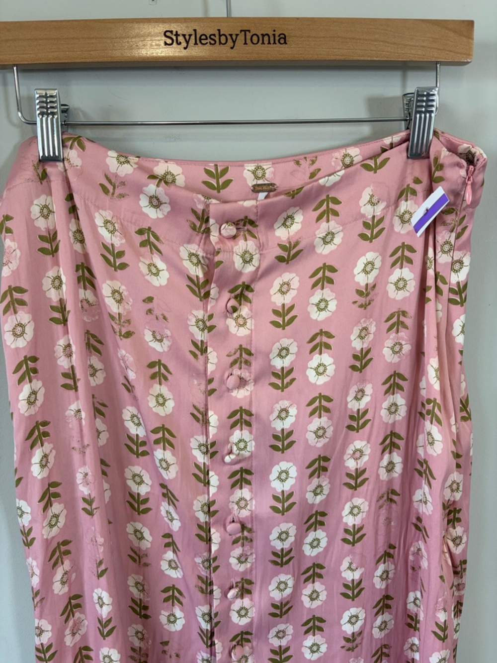 Free People Analise Printed Midi Skirt Pink Blush A Line High Rise Sz 12 NEW - Picture 5 of 16